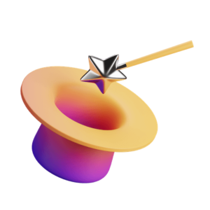 Magician's hat with gradient colors and star-tipped wand, evoking magic and wonder.